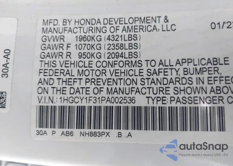 2023 Honda Accord Ex из США, поврежденный, VIN 1HGCY1F31PA002536